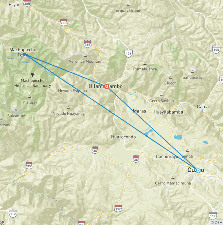 Map of 2 Day Inca Trail Experience – Small Group Adventure