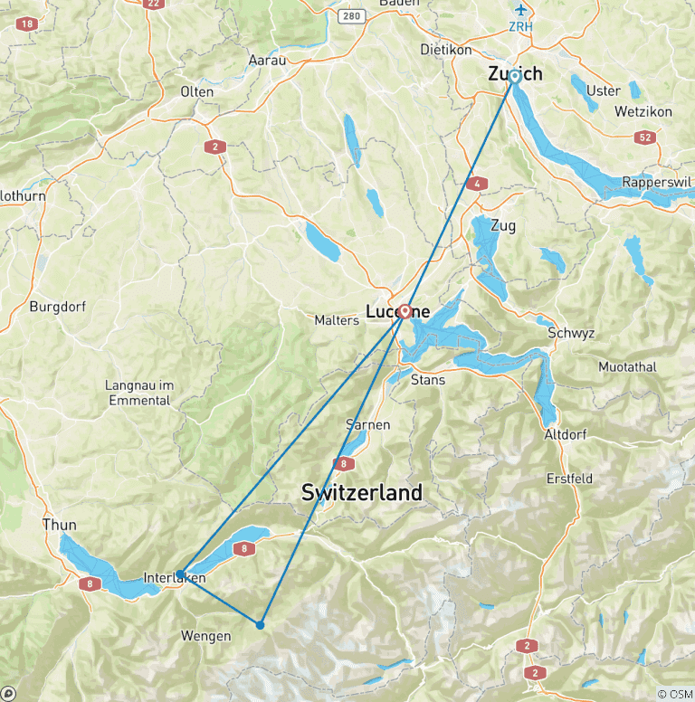 Map of 7 Day Zurich And Lucerne By Train