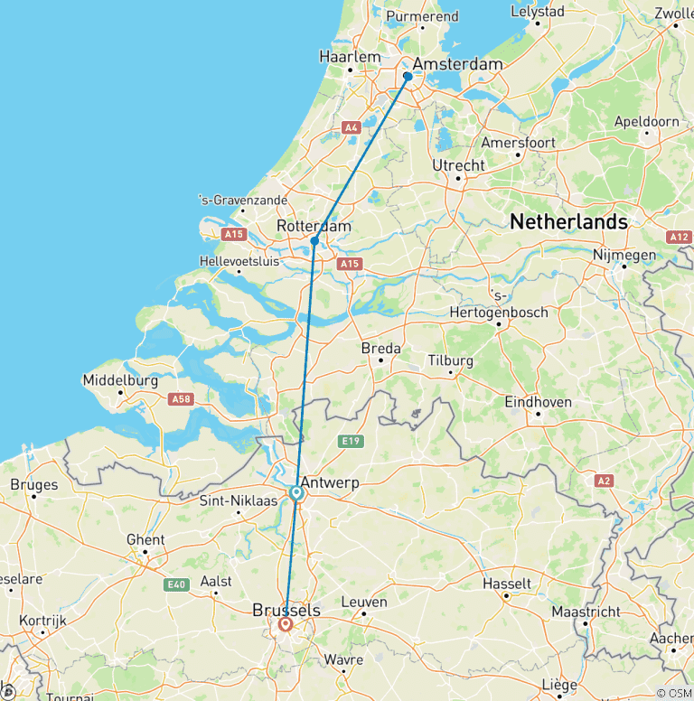 Map of The Magic of the Canals: From Amsterdam to Brussels (port-to-port cruise) - Experience the authenticity of the Netherlands and Belgium