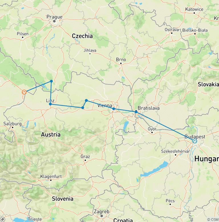 Map of Danube Explorer & Highlights of Budapest 2026 - 10 Days