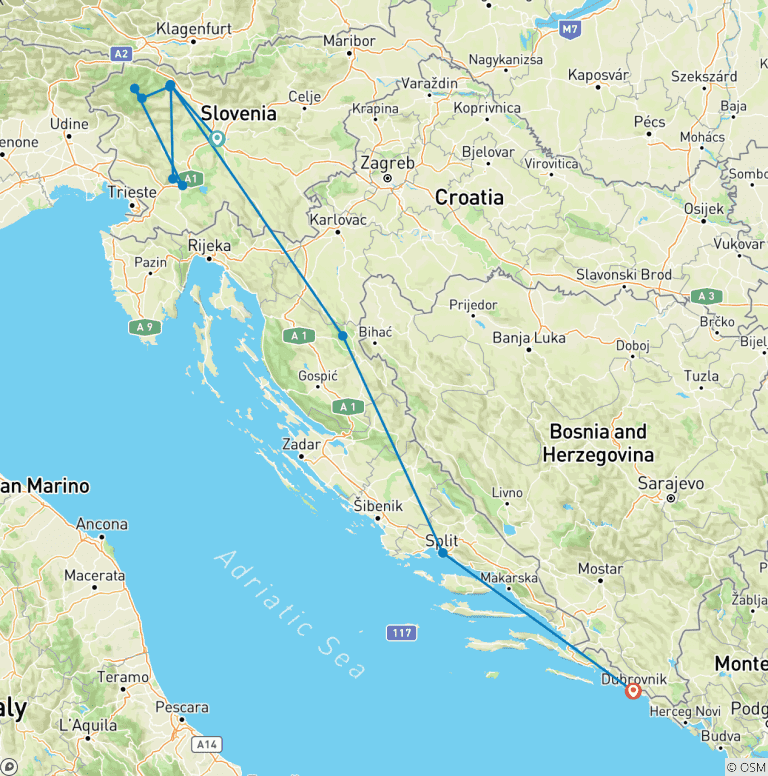 Map of Slovenia & Croatia Private Escape