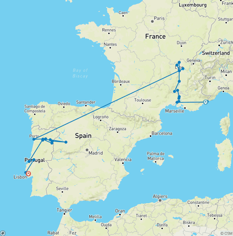 Map of Nice to Lisbon & Discover the Rivers of France & Portugal