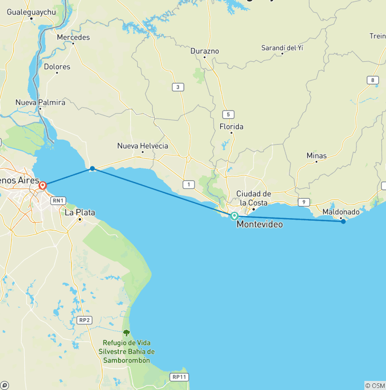 Map of 7 Days Uruguay & Rioplatense Culture