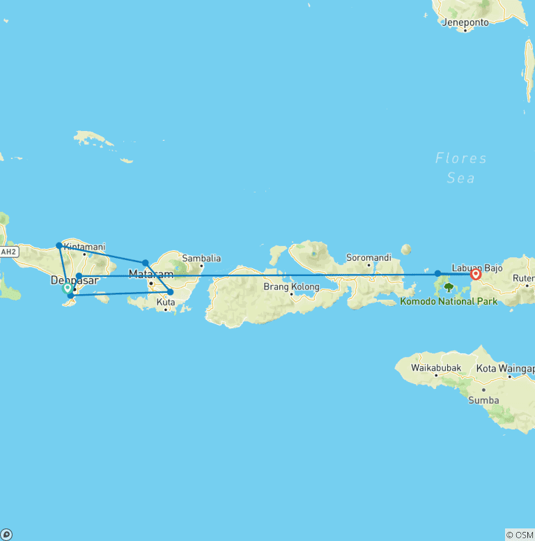 Map of Bali, Lombok & Komodo  - 19 days