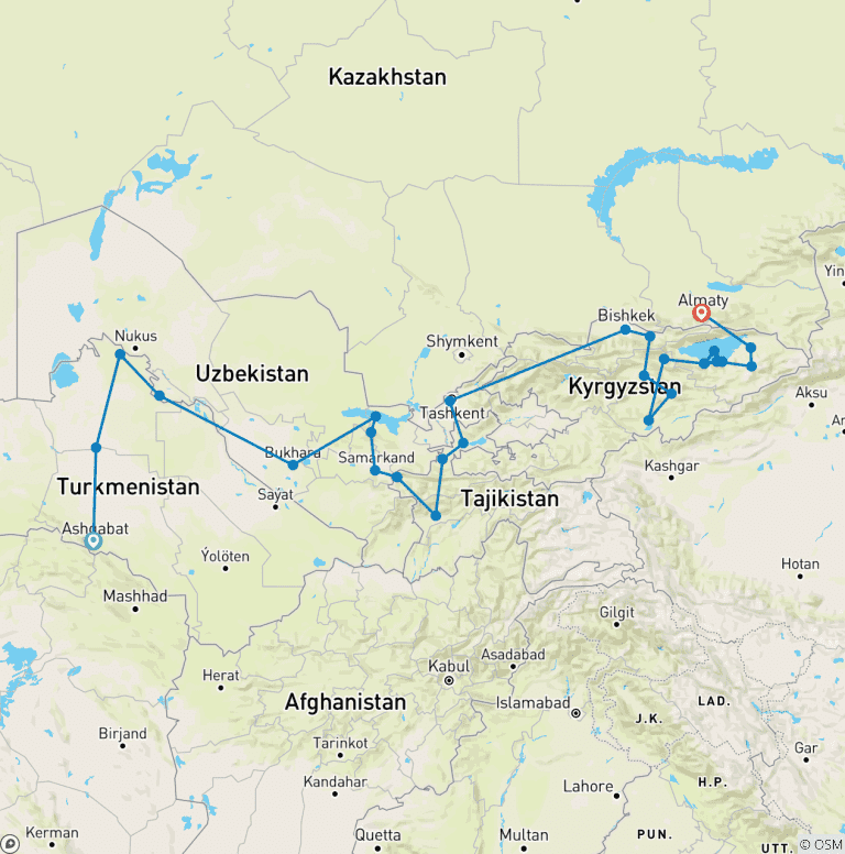 Map of Silk Road Odyssey: The Five Stans Adventure