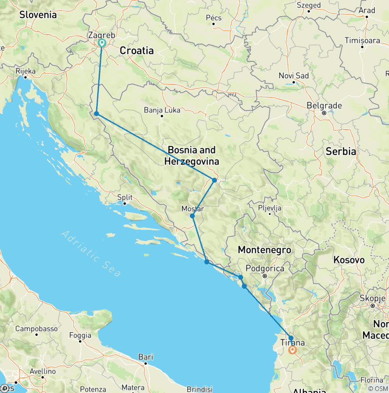 Map of 10 days 9 nights Balkan sightseeing experience | Memorable tour