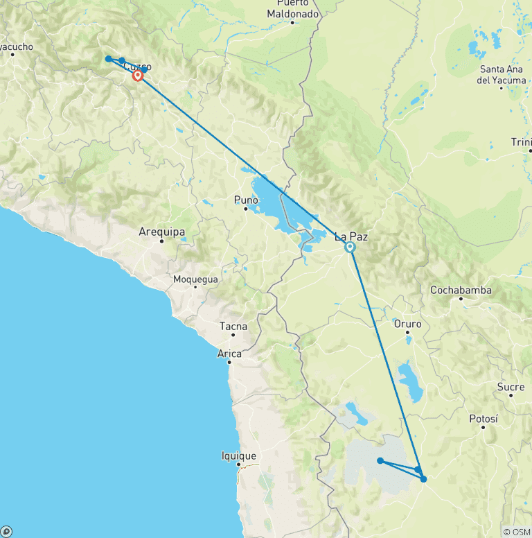 Map of 7-Day Express - Bolivia & Peru Highlights: Uyuni Salt Flats & Machu Picchu