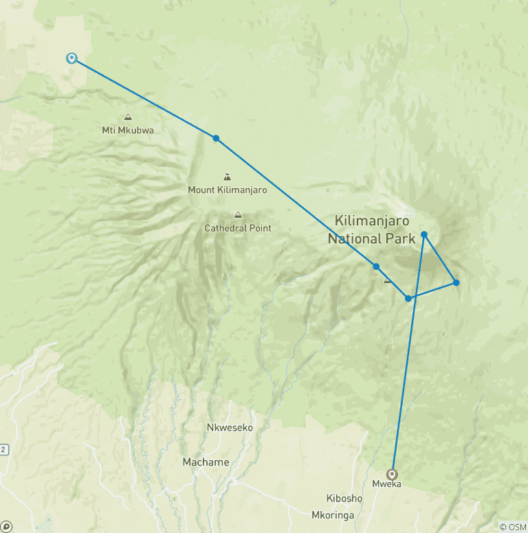 Map of 7-Day Lemosho Route – Best for Acclimatization and Scenery