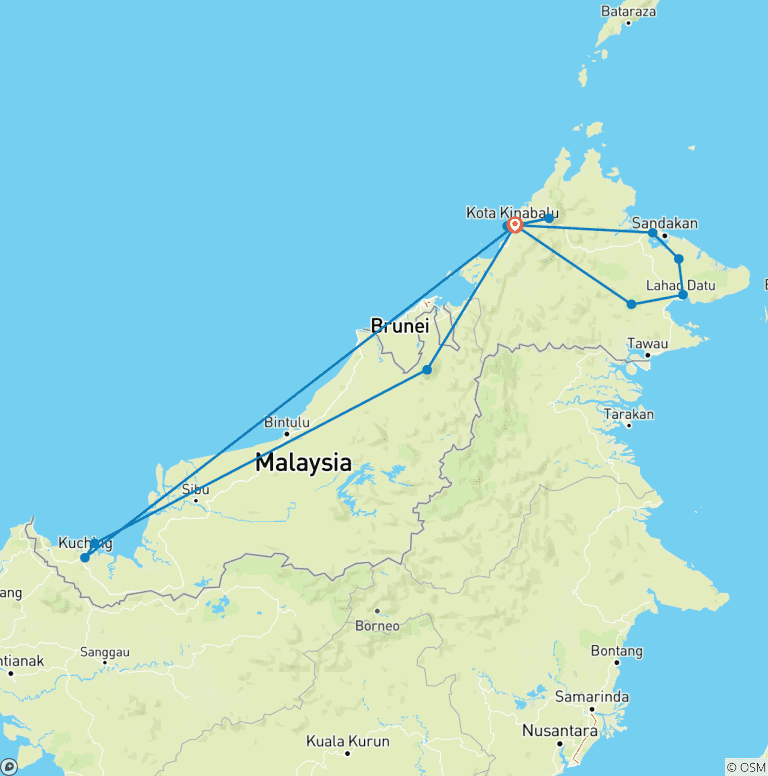 Map of Personalized 16 Days Malaysia Honeymoon Tour, Private Guide & Car