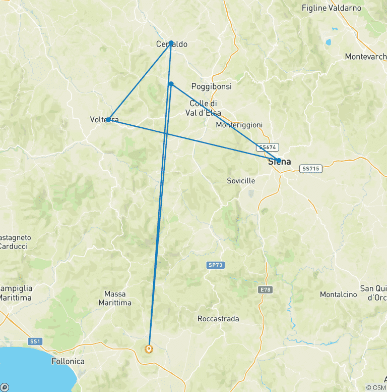 Map of Tuscan Highlights & Wine - 3 days