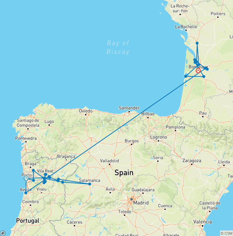 Map of Unforgettable Douro & Beautiful Bordeaux 2026