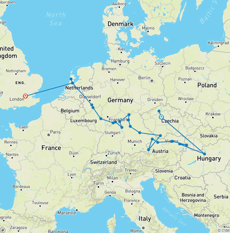 Map of Jewels of Europe with Prague and London 2026