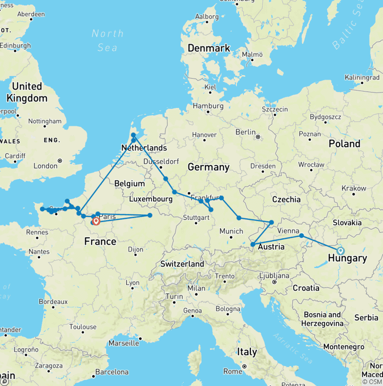 Map of Jewels of Europe & Normandy & Gems of the Seine 2026 - 25 Days