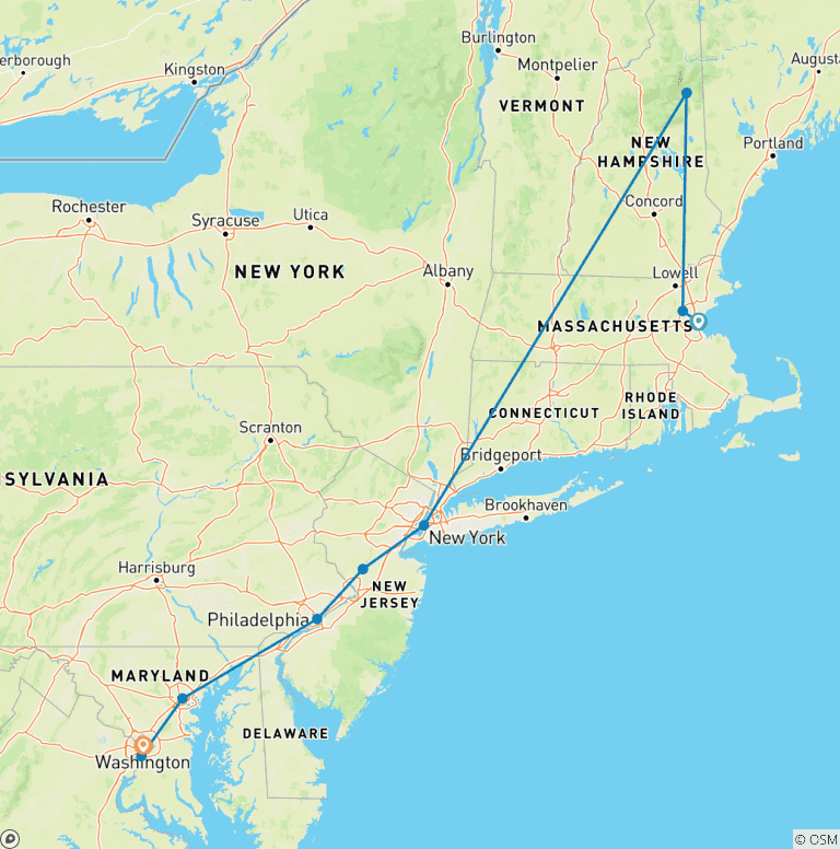 Map of Celebrating America: 250 Years Strong 10 Days