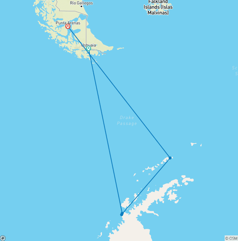 Map of Antarctic Express: Sail South, Fly North via Buenos Aires, Operated by Quark