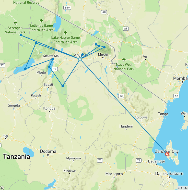 Map of Cultural Exploration Zanzibar Safari Tour