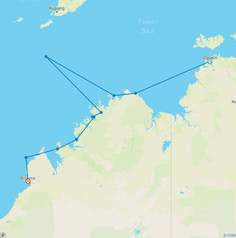 Map of Kimberley Coast Adventure Darwin → Broome (2026)