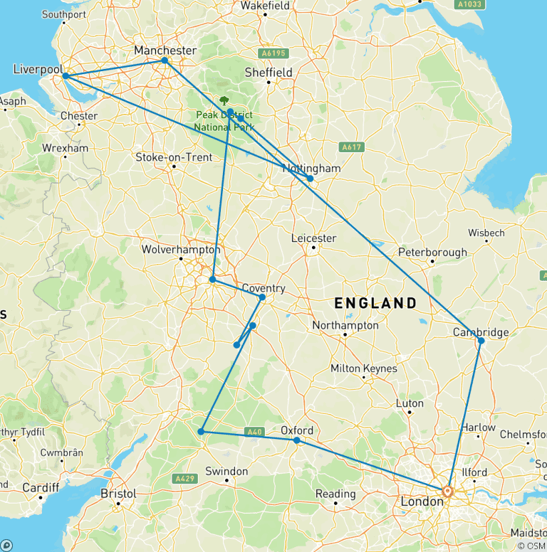 Map of English Adventure (No London Overnights)