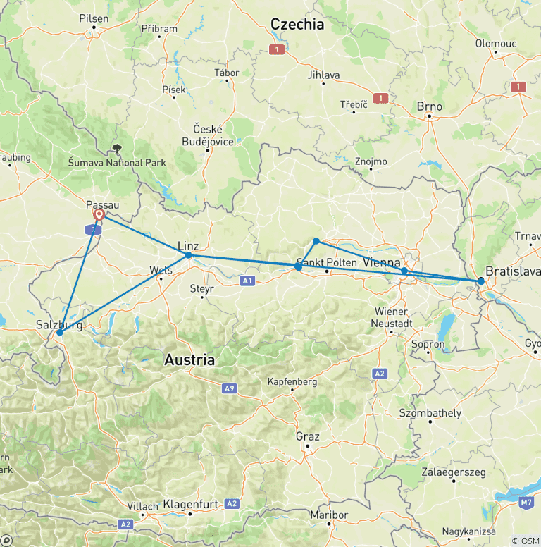 Map of Christmas Cruise on the Danube - AMADEUS Nova (Passau - Passau)