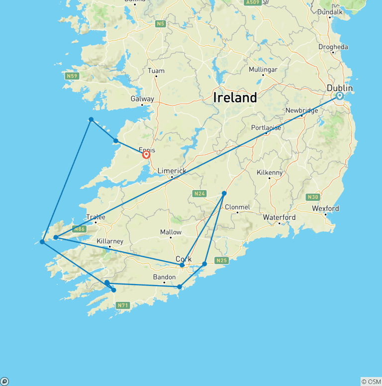 Map of Countryside of the Emerald Isle (Dublin to Ennis) (2026)