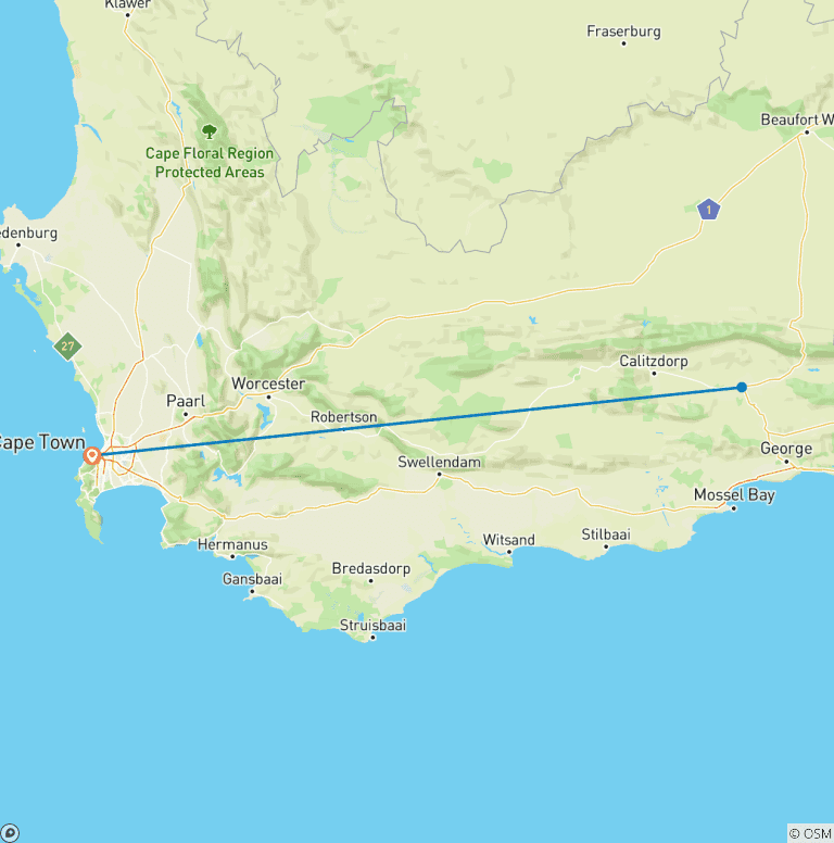 Map of 3-Day Cape Town Big Five Safari & Elephant Encounter