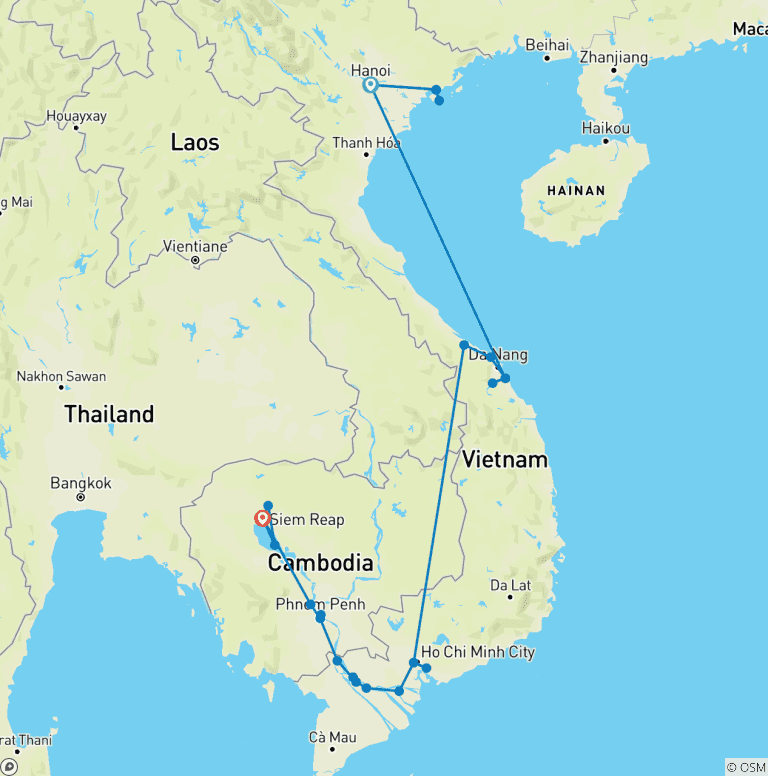 Map of Grand Tour of Vietnam & Cambodia 2026-2027|2027-2028 - 21 Days