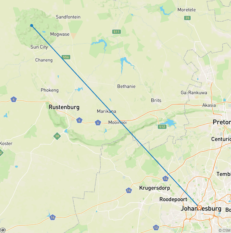 Map of 4-Day Mid-Range Camping Safari in Pilanesberg