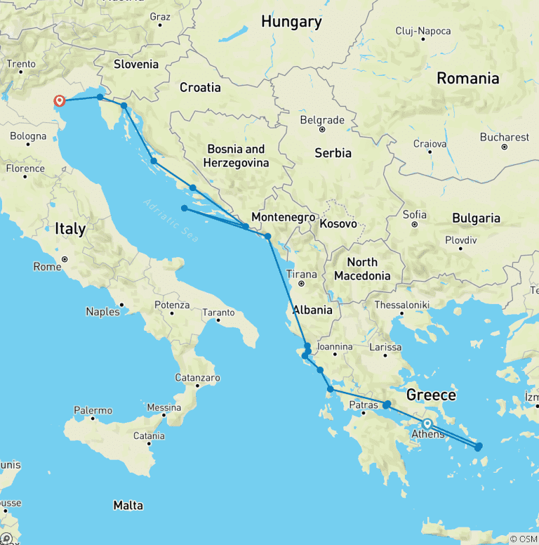 Map of Discover Greece, Corinth Canal & the Adriatic 2027|2028