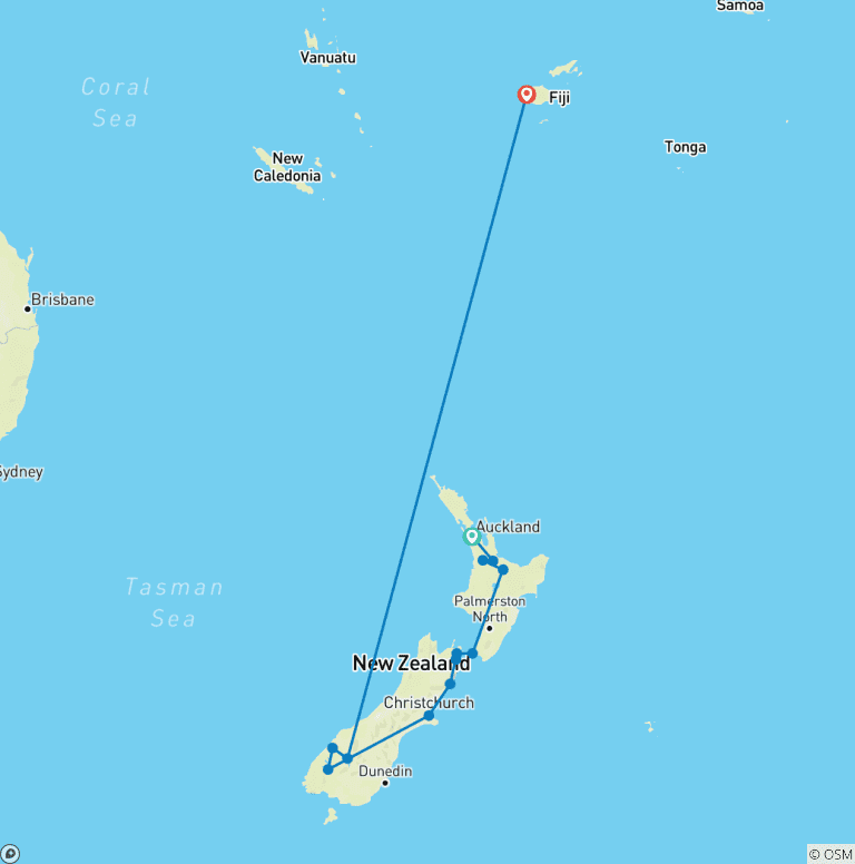Map of Treasures of New Zealand: Heritage, Vines, & Vistas with Fiji