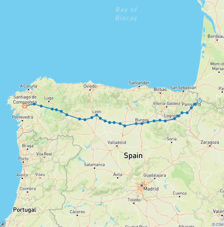 Map of Camino de Santiago · Way of St. James · French Way · From Roncesvalles to Santiago de Compostela