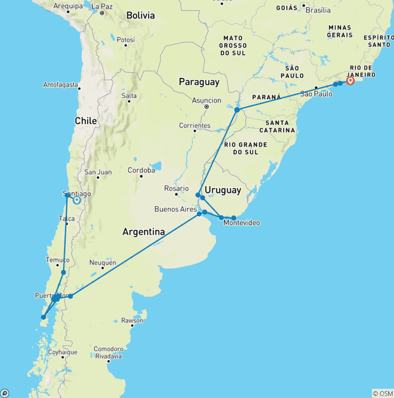 Map of Chile to Brazil: Road Trippin' Lake District & Beyond