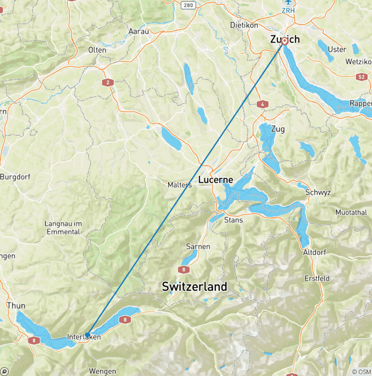Map of 4 Days Self Guided in Interlaken: Peaks, Lakes & Paragliding Thrills