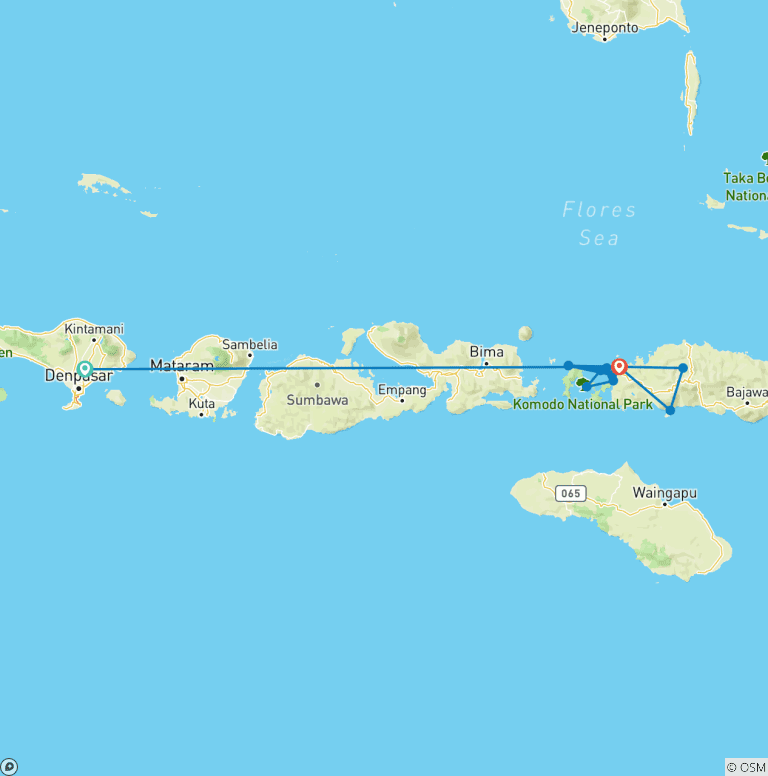 Map of Ubud to Flores: Komodo Dragons, Beaches & Tribal Treks