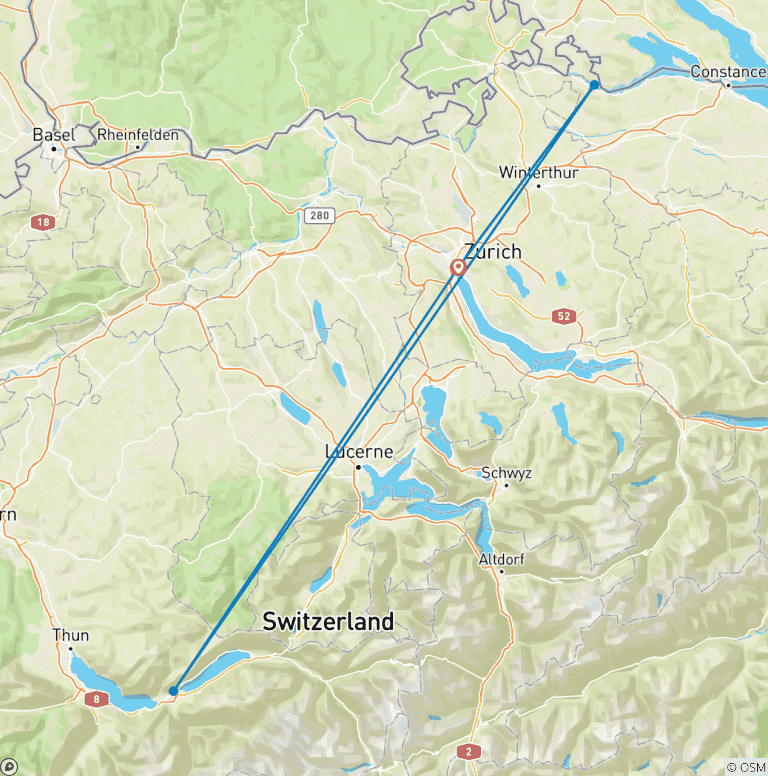 Map of 7 Days of Swiss Adventure: From Zurich Streets to Interlaken Skies