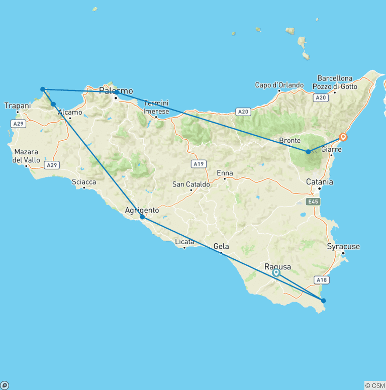 Map of Adventure in Sicily: Behind Volcanoes and the Sea