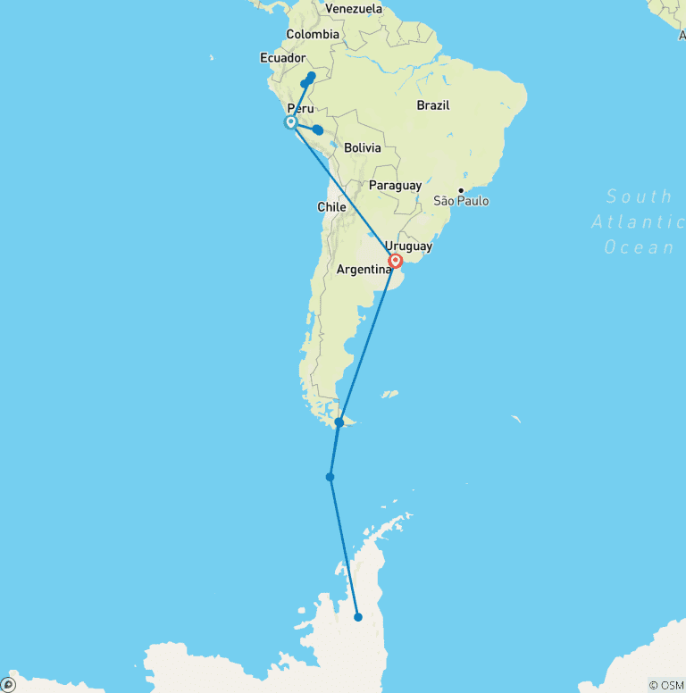 Map of Antarctic Voyage with Peru and Amazon Cruise Lima → Buenos Aires (2027)