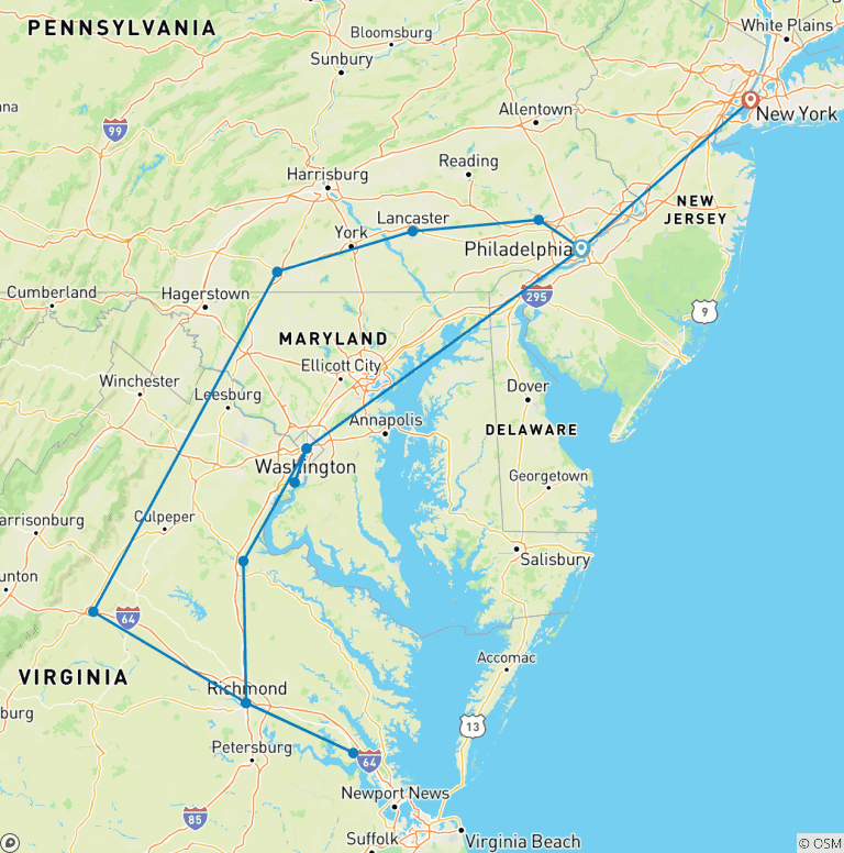 Map of Untold Tales of Historic Trails with Extended Stay in New York City