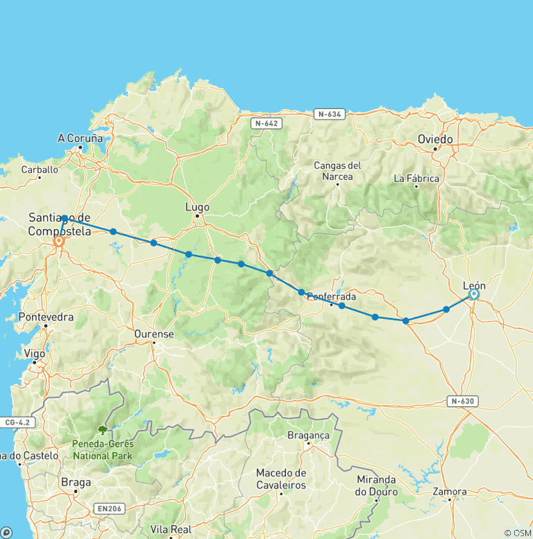 Map of Camino de Santiago · Way of St. James · French Way · From León to Santiago de Compostela