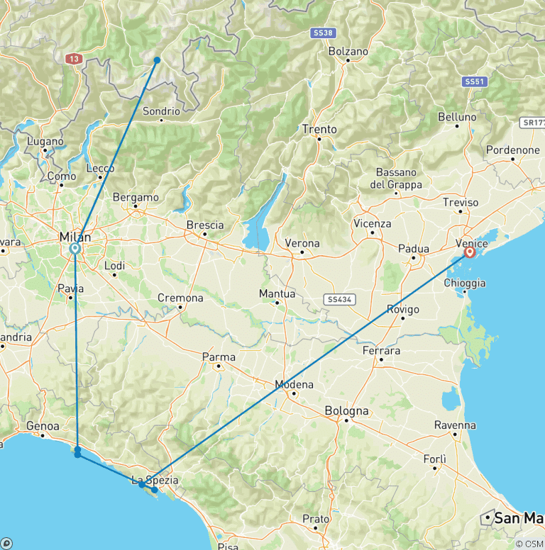 Map of Highlights of Northern Italy: Small Group Tour