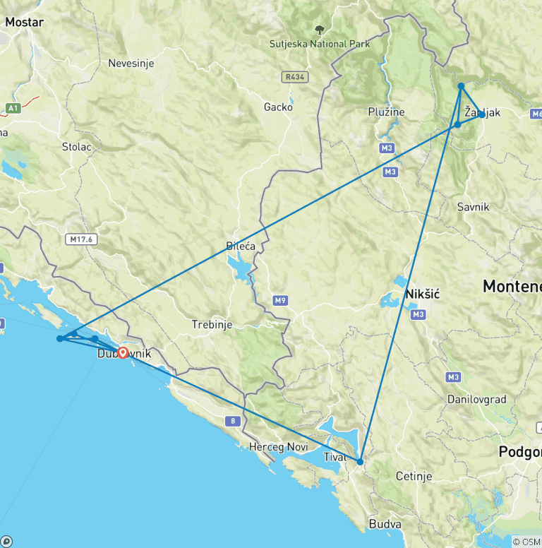 Map of Croatia & Montenegro: Hike, Bike & Raft