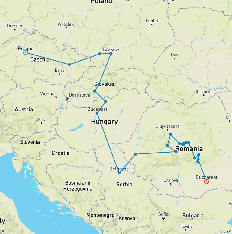 Map of Premium Prague to Bucharest