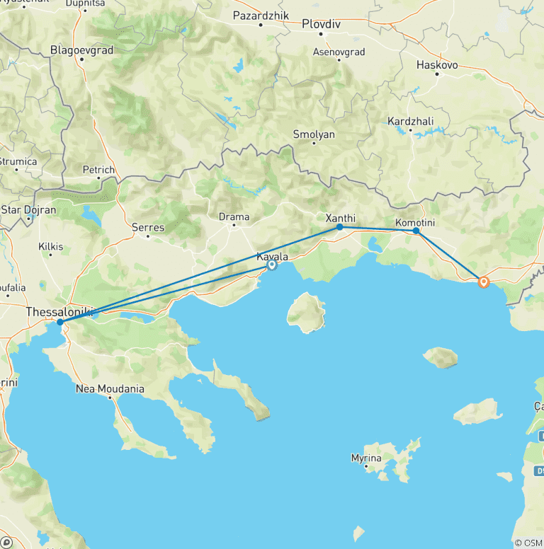Map of Via Egnatia: Kavala-Alexandroupoli Pilgrimage 12 Days