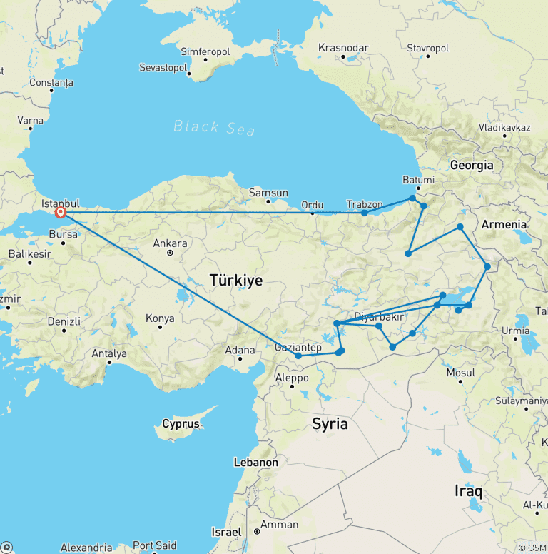 Map of Eastern Turkey From Istanbul - 14 days