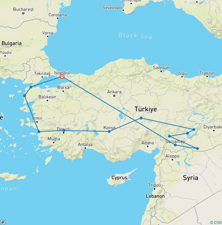 Map of Turkey From West to East - 13 days