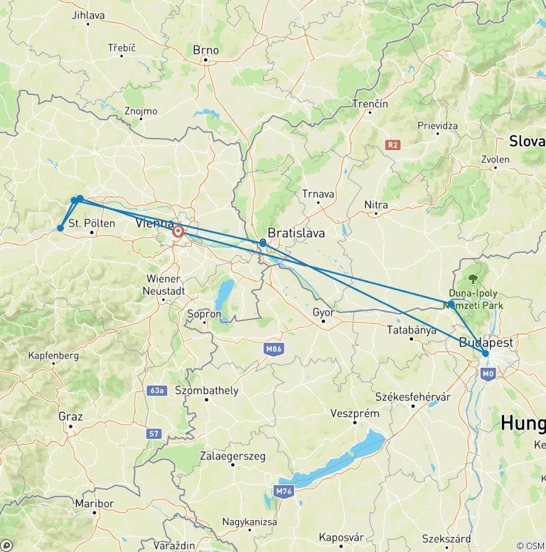 Map of Danube Capital Cities – FIDELIO Superior (6 Nights)