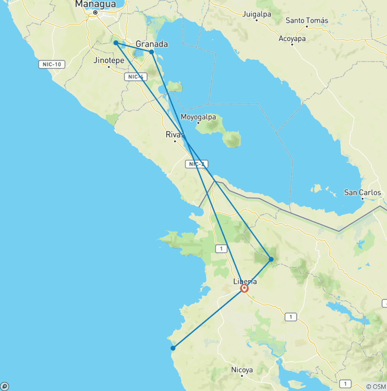 Map of Costa Rica & Nicaragua Express - 7 days