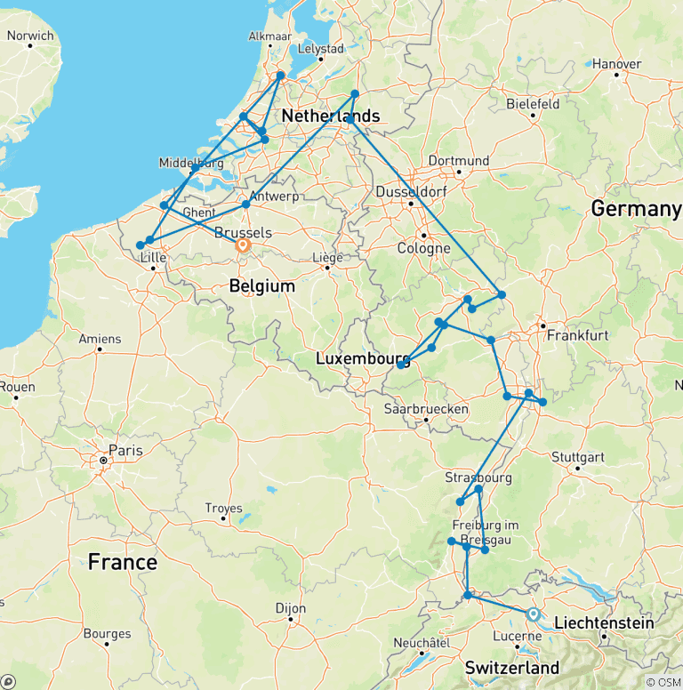 Map of Romantic Rhine & Moselle with Bruges