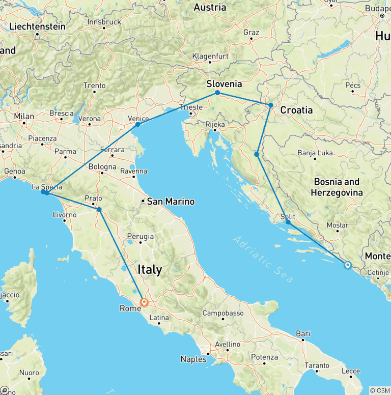 Map of Dubrovnik to Rome