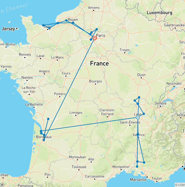 Map of France Encompassed 2027 - 31 Days (from Lyon to Paris)