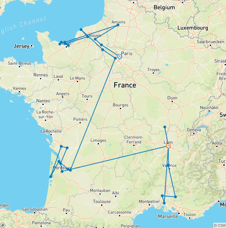Map of France Encompassed 2027 - 31 Days (61 destinations)